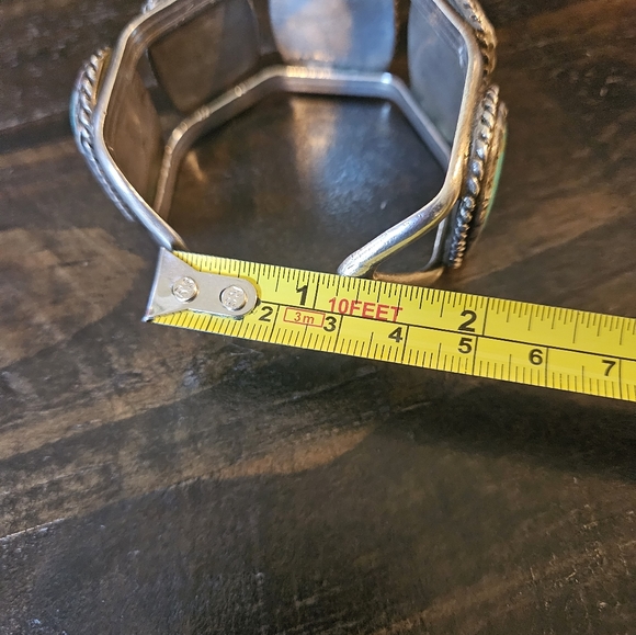 Huge Navajo Turquoise Sterling Silver Cuff Bracelet - Picture 6 of 10